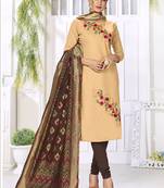 Cream Hadloom Cotton Embroidered Unstitched Dress Material