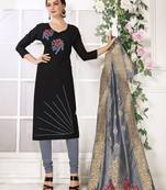 Black Hadloom Cotton Embroidered Unstitched Dress Material