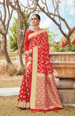 Red Pure Silk Heavy Zari Work Traditional Saree 1