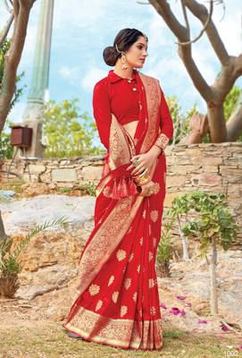 Red Pure Silk Heavy Zari Work Traditional Saree 1