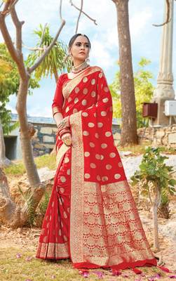 Red Pure Silk Heavy Zari Work Traditional Saree 1