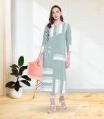 Green & White Checks Print With Embroidery Rayon Straight Kurti