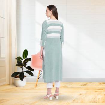 Green & White Checks Print With Embroidery Rayon Straight Kurti 2