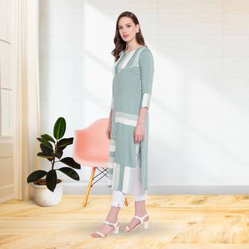 Green & White Checks Print With Embroidery Rayon Straight Kurti 3