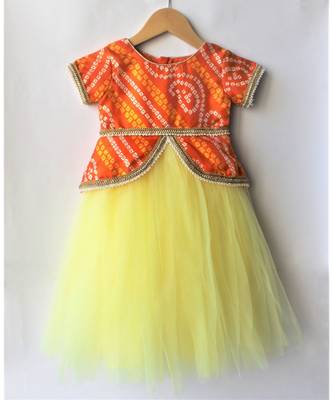 Many Frocks & girls ethnic bandhani gown - yellow & orange 1