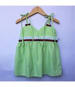 Many Frocks & strappy checks summer baby frock- green
