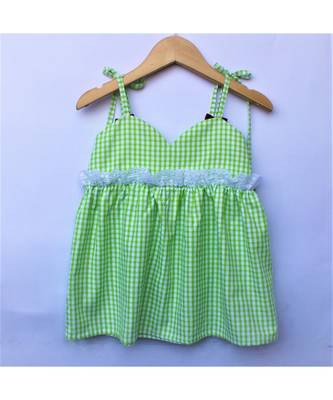 Many Frocks & strappy checks summer baby frock- green 2
