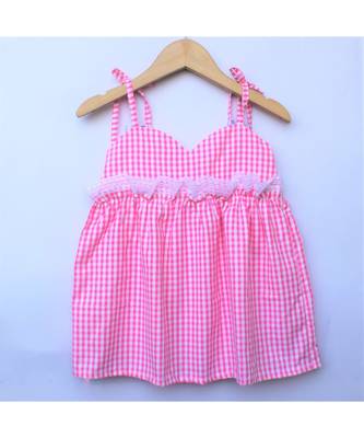Many Frocks & strappy checks summer baby frock- pink 2
