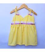 Many Frocks & strappy checks summer baby frock- yellow