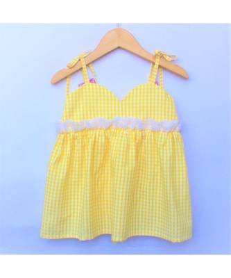 Many Frocks & strappy checks summer baby frock- yellow 2