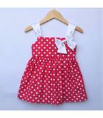 Many Frocks & polka dot summer baby frock with satin bow - red