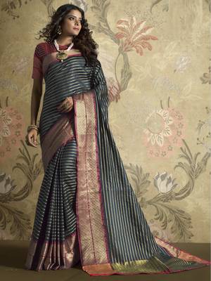 Black woven silk blend saree with blouse 1