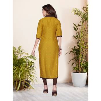 Mustard Embroidery Rayon Straight cut Kurti 2