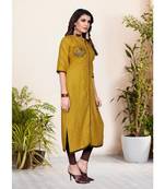 Mustard Embroidery Rayon Straight cut Kurti