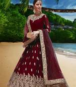 maroon embroidered faux georgette semi stitched aanarkali suits