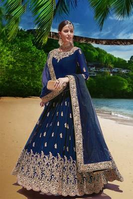 blue embroidered faux georgette semi stitched aanarkali suits 1