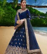 blue embroidered faux georgette semi stitched aanarkali suits
