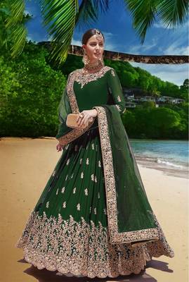 green embroidered faux georgette semi stitched aanarkali suits 1