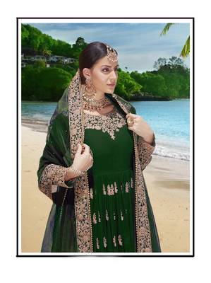 green embroidered faux georgette semi stitched aanarkali suits 2