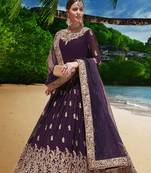 purple embroidered faux georgette semi stitched aanarkali suits