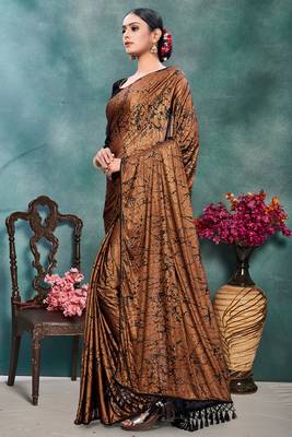 Orange plain silk saree with blouse 1