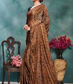 Orange plain silk saree with blouse