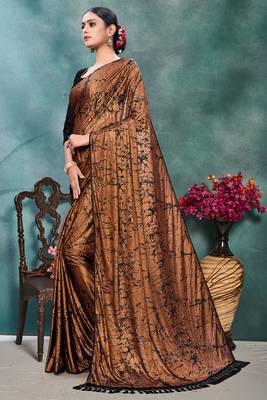 Orange plain silk saree with blouse 2