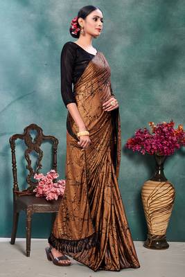 Orange plain silk saree with blouse 3