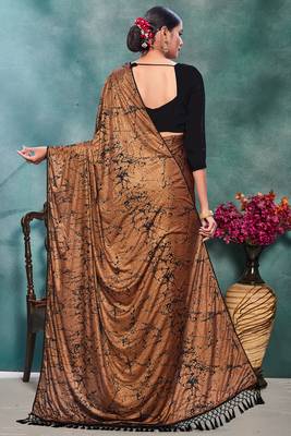 Orange plain silk saree with blouse 4