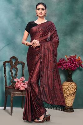 Purple plain silk saree with blouse 1
