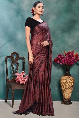 Purple plain silk saree with blouse 3