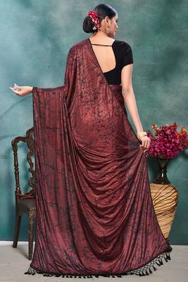 Purple plain silk saree with blouse 4