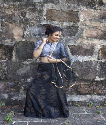 Grey diamond satin semi stitched lehenga 1