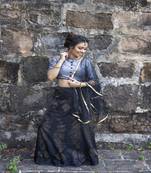 Grey diamond satin semi stitched lehenga