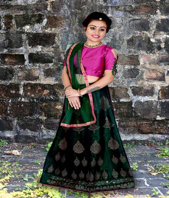 Wine diamond silk semi stitched lehenga 1