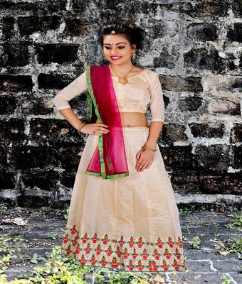 Chiku embroidered jacquard semi stitched lehenga 1