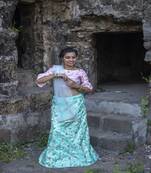 Sea-green embroidered silk semi stitched lehenga