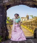 Pink embroidered silk semi stitched lehenga