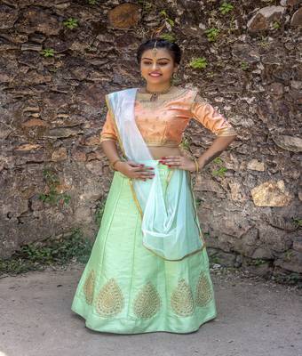 Light-green embroidered silk semi stitched lehenga 1