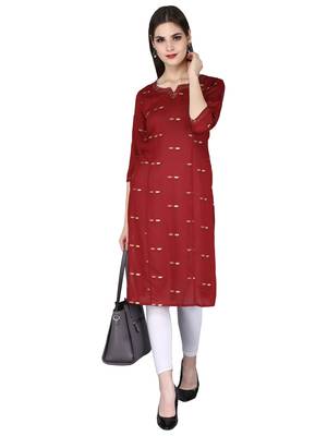 Maroon printed rayon long-kurtis 1