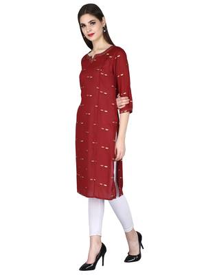 Maroon printed rayon long-kurtis 2