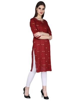 Maroon printed rayon long-kurtis 3