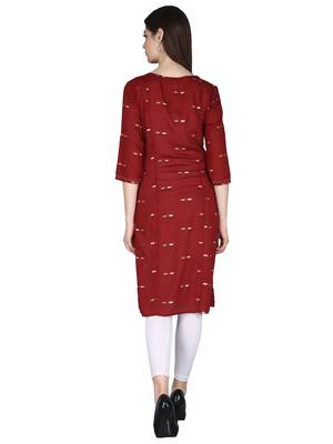 Maroon printed rayon long-kurtis 4
