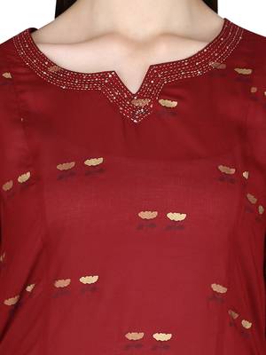 Maroon printed rayon long-kurtis 5