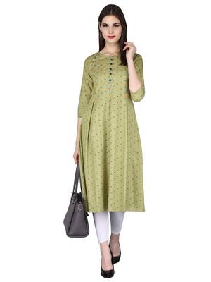 Green embroidered cotton long-kurtis 1