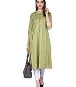 Green embroidered cotton long-kurtis