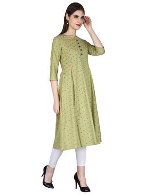 Green embroidered cotton long-kurtis 2