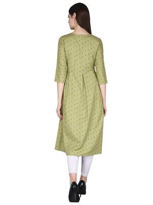 Green embroidered cotton long-kurtis 4