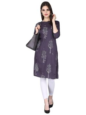 Grey printed rayon long-kurtis 1