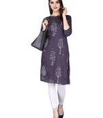 Grey printed rayon long-kurtis